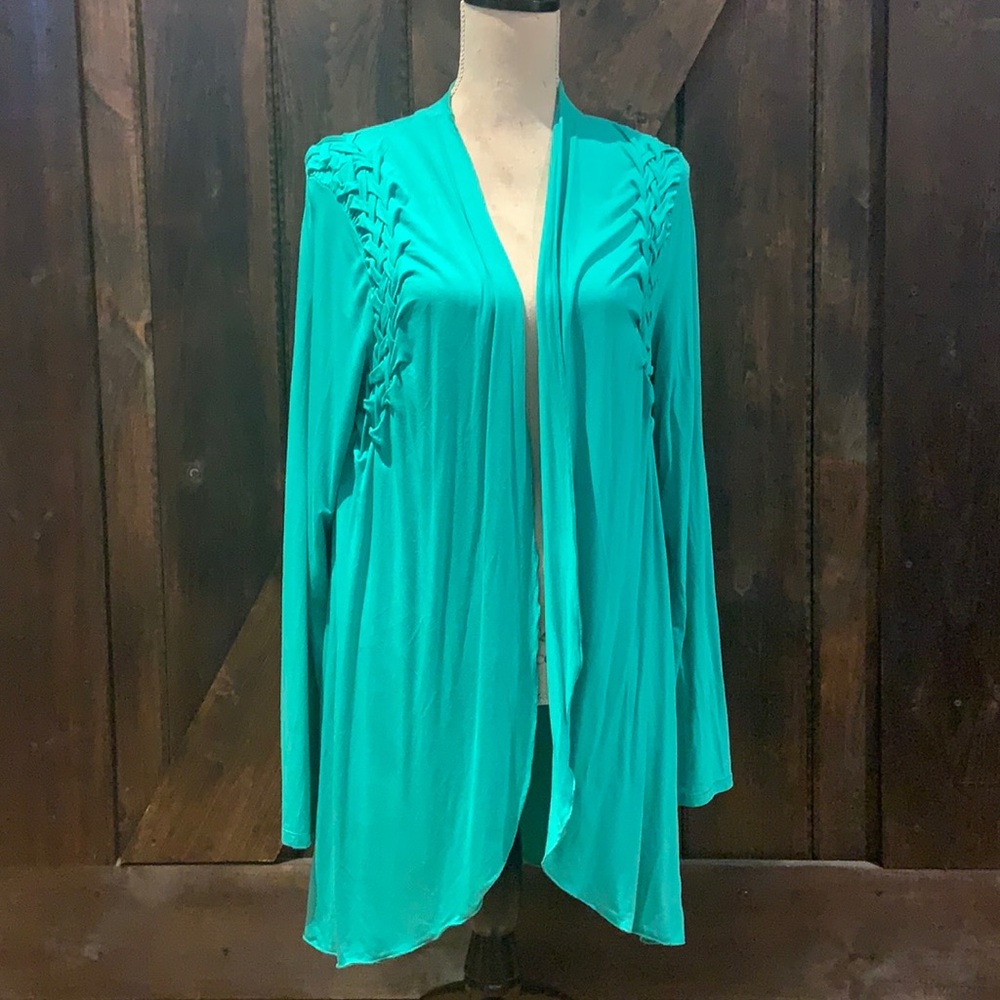 SPANNER green stretchy open cardigan